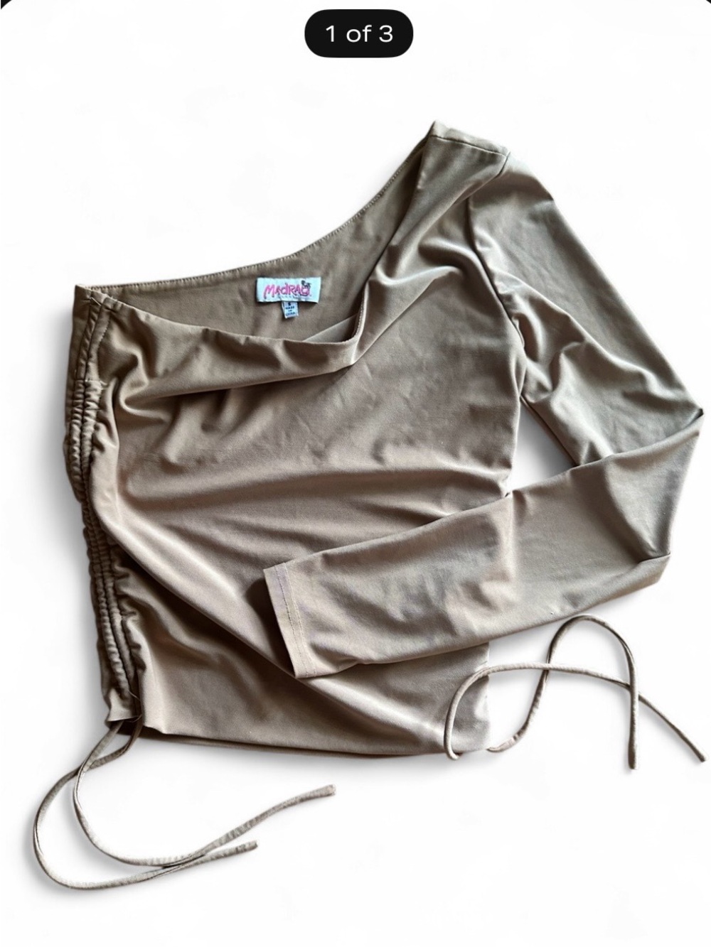 Neutral Tan One-Sleeve Drawstring Top — Sculpted Fit